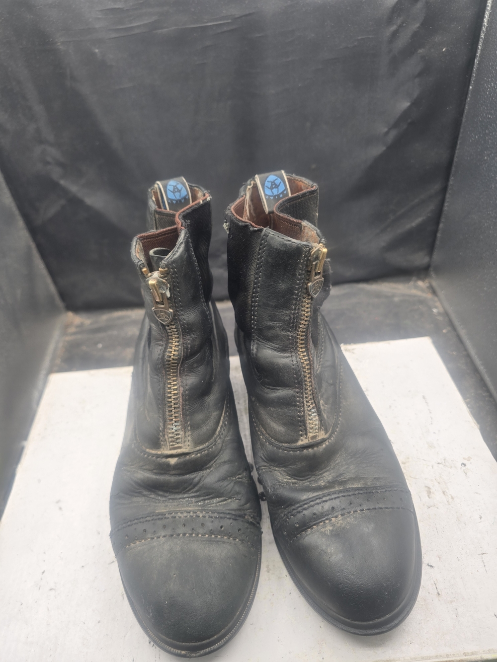 Ariat Black Leather Front-Zip Ankle Booties